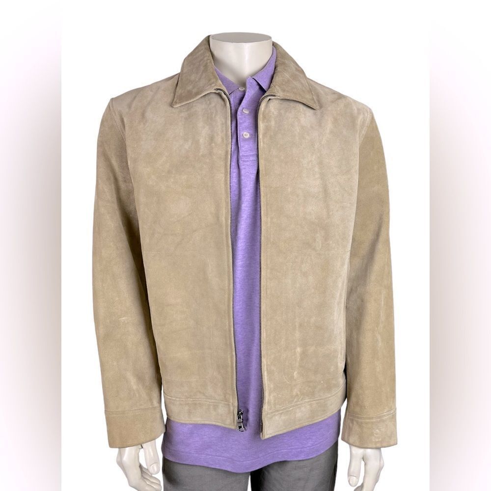 Men's Banana Republic Camel Suede Front Zip Jacket New With Tags Size Large